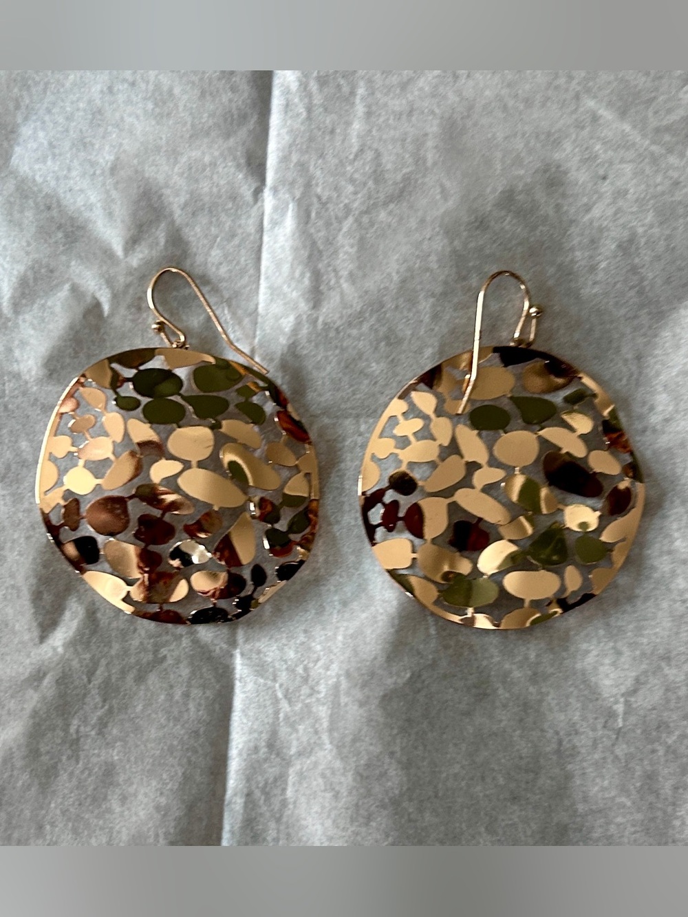 Gold Tone Hammered Disc Drop Earrings Statement Jewelry